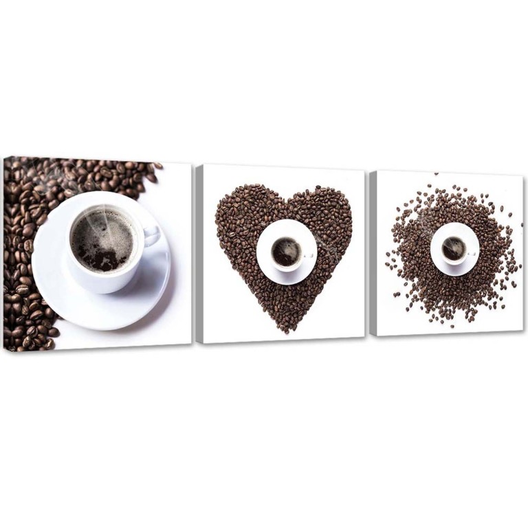 Set of three pictures canvas print, Coffee Bean Heart