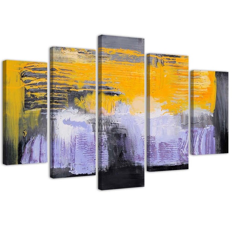 Five piece picture canvas print, Abstraction Yellow Violet