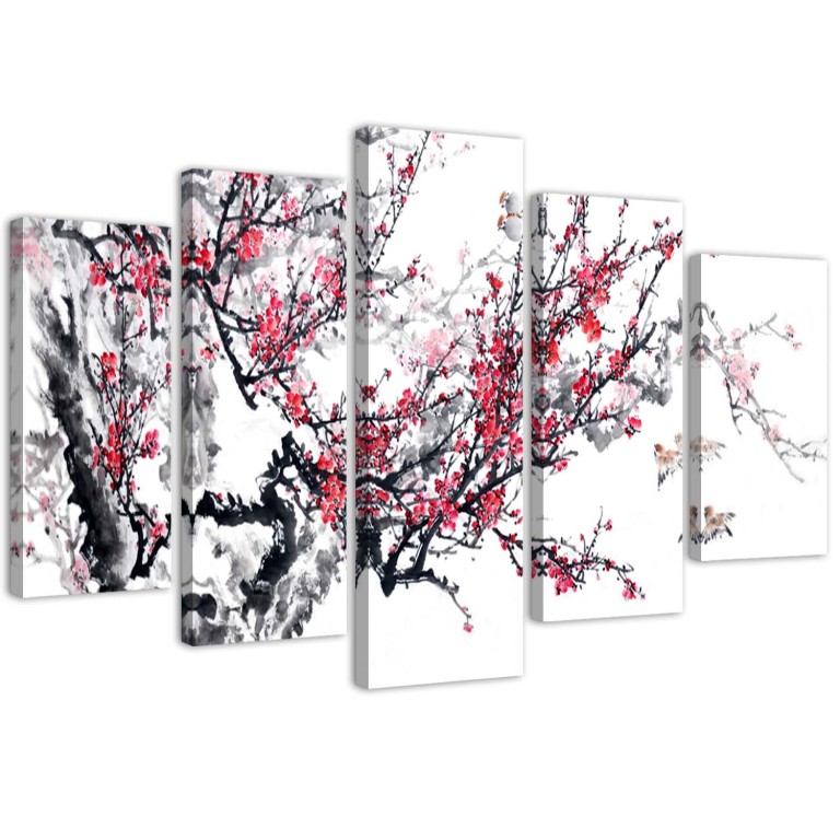 Five piece picture canvas print, Japanese cherry blossom