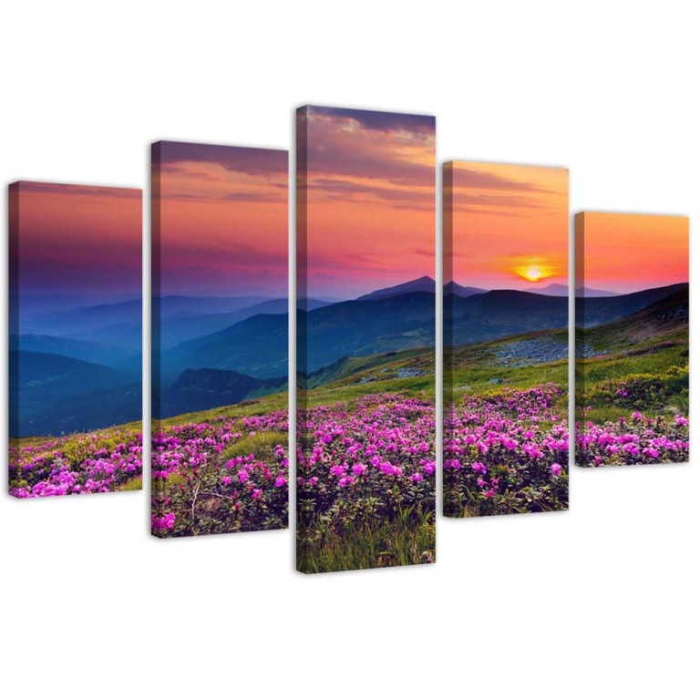 Five piece picture canvas print, Sunrise Landscape