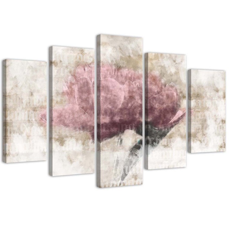 Five piece picture canvas print, Pink Vintage Flower