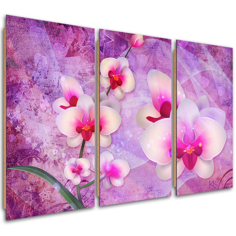 Three piece picture deco panel, Orchid flower abstract