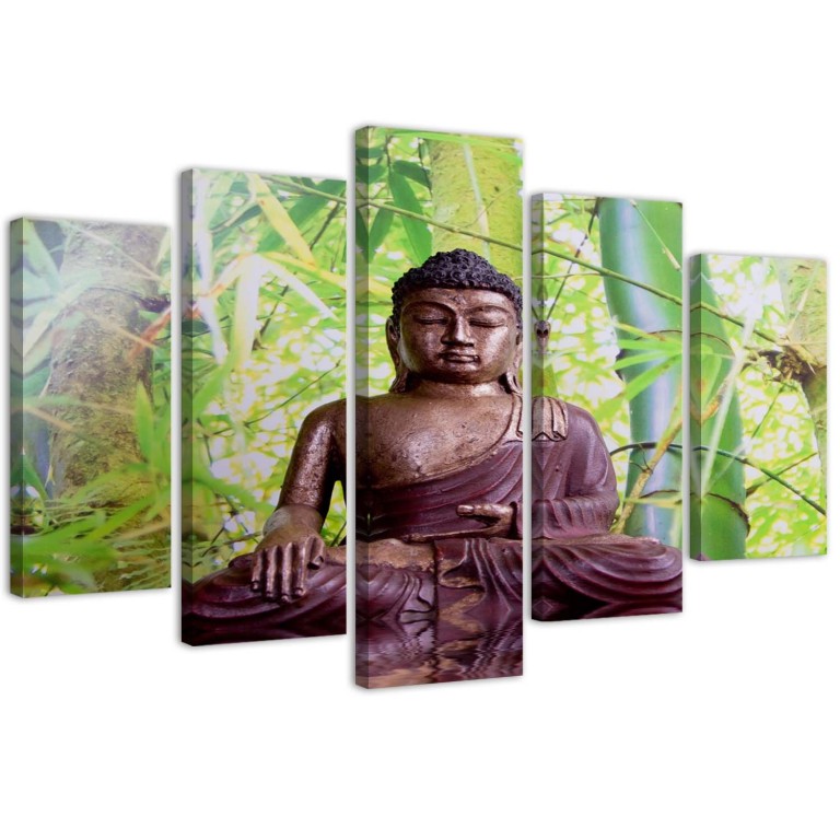 Five piece picture canvas print, Buddha Meditation Green