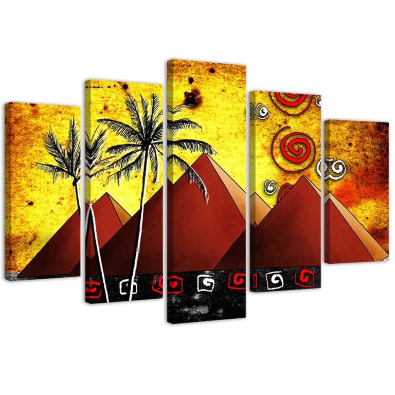 Five piece picture canvas print, Africa Pyramids Palms