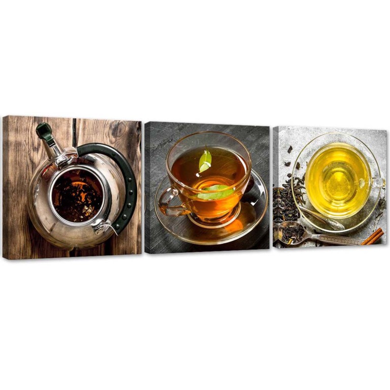 Set of three pictures canvas print, Tea set