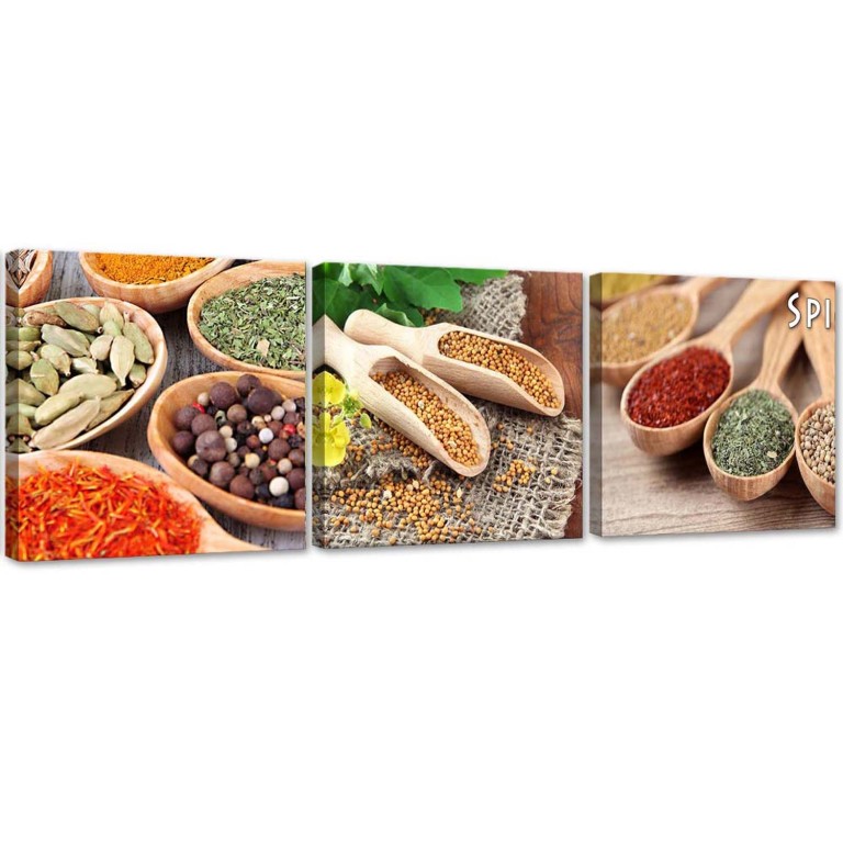 Set of three pictures canvas print, Coloured spices