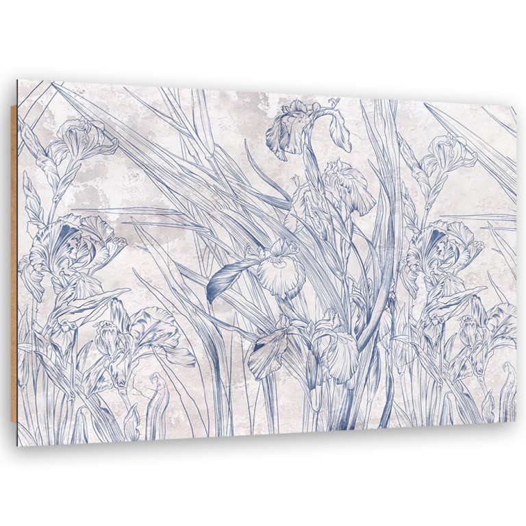 Deco panel print, Blue flower outlines