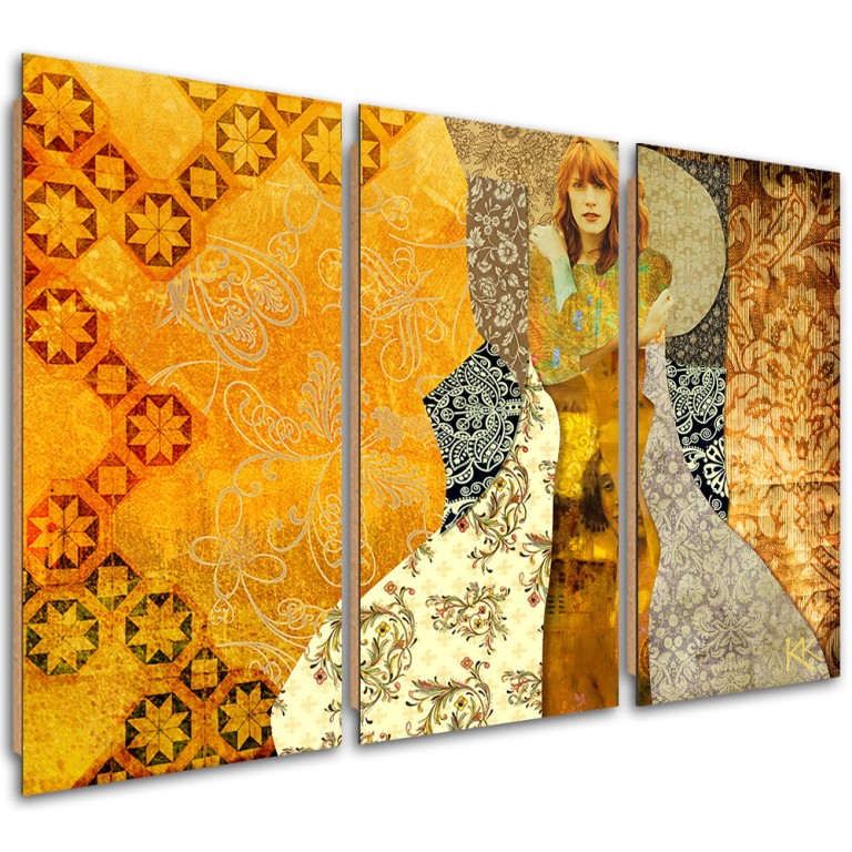 Three piece picture deco panel, Woman on decorative background