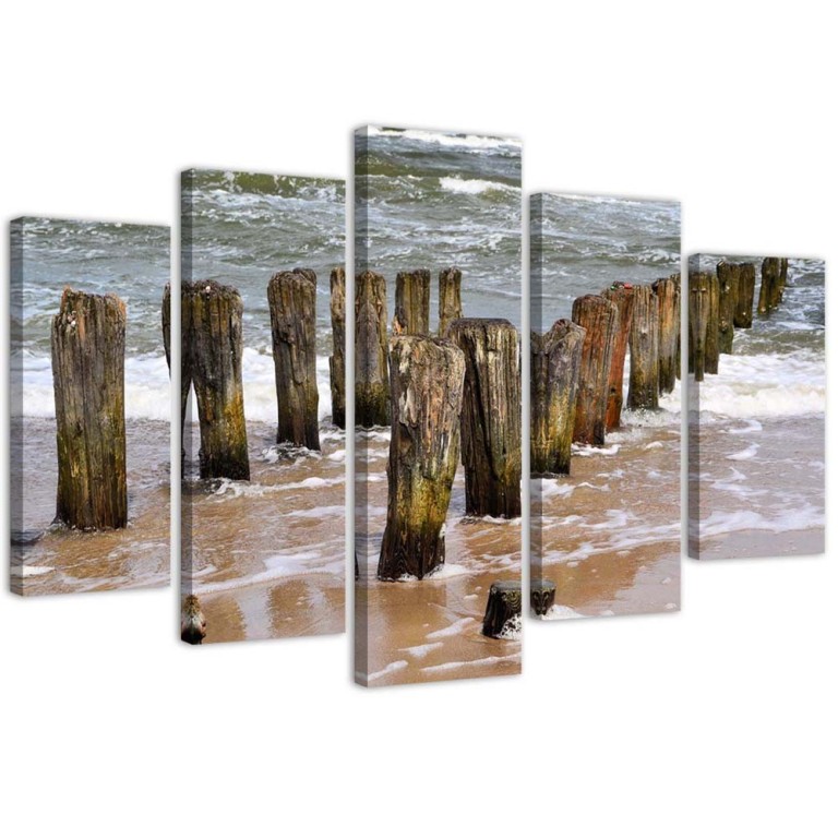 Five piece picture canvas print, Sea Beach Nature