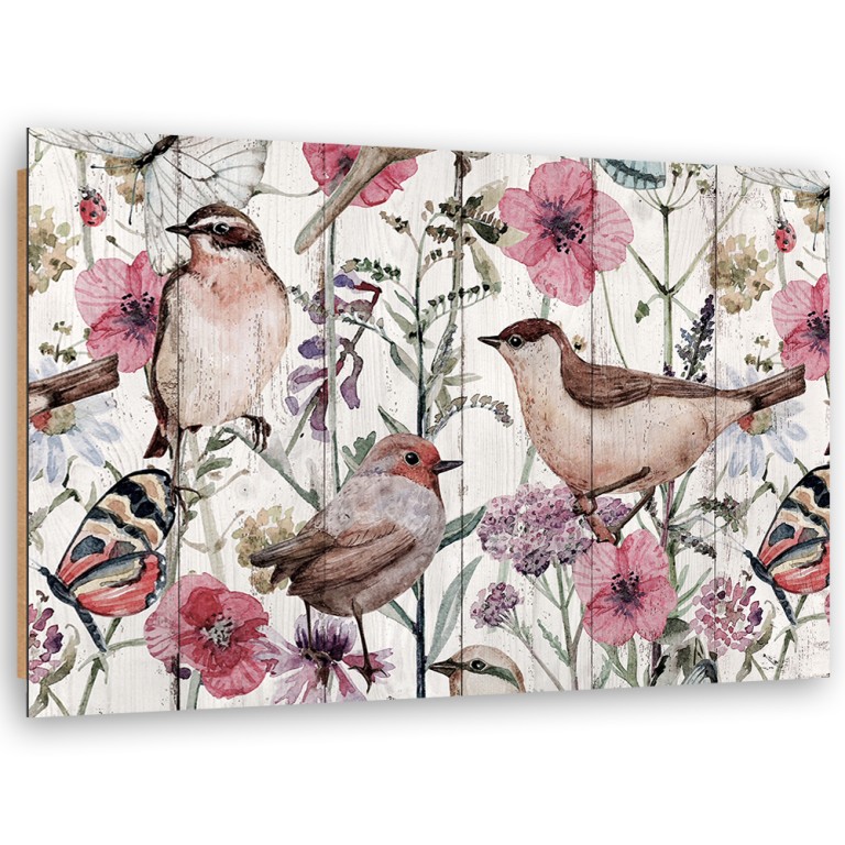 Deco panel print, Birds and butterflies in a meadow