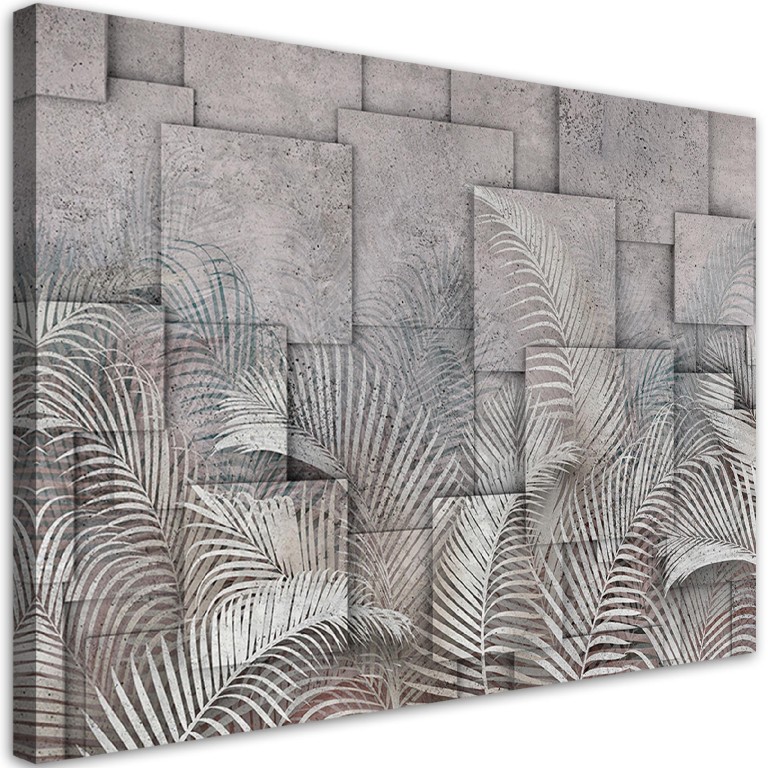 Canvas print, 3D leaves on concrete imitation background