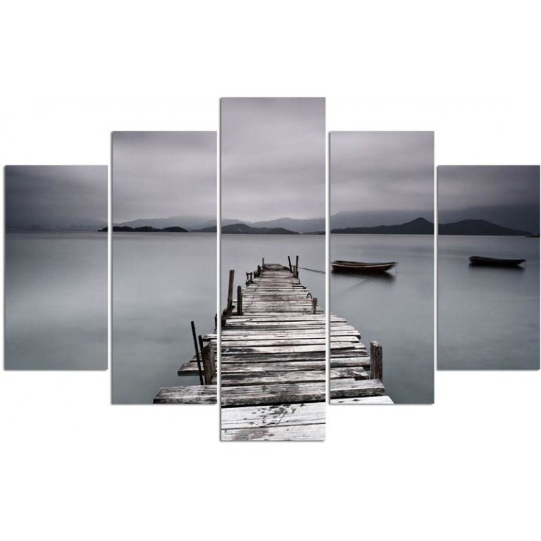 Five piece picture canvas print, Pier Lake Landscape Image