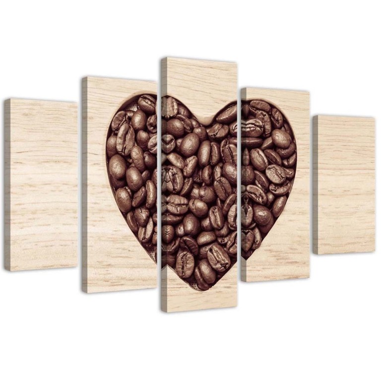 Five piece picture canvas print, Heart Coffee