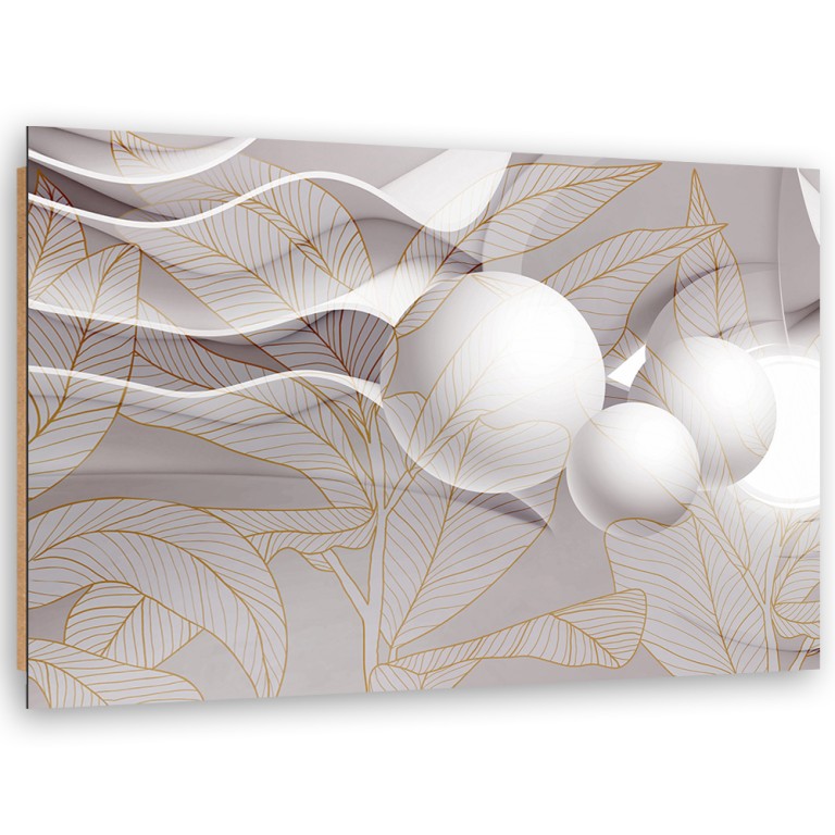 Deco panel print, Golden leafs and balls 3D