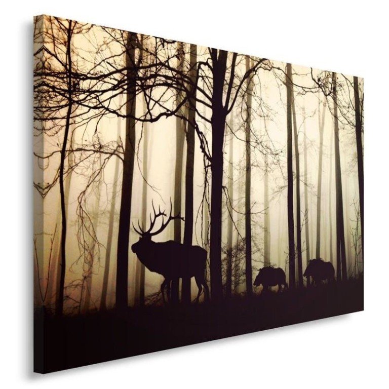 Canvas print, Deer in the forest Fog Brown