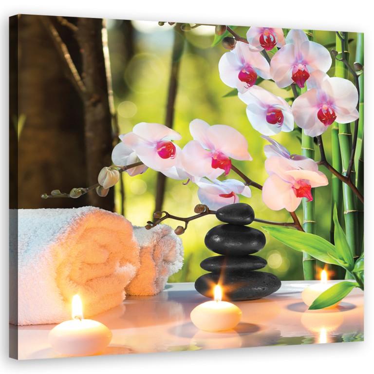 Canvas print, Spa candles and orchid flowers