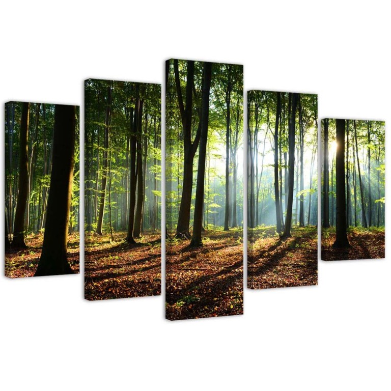 Five piece picture canvas print, Forest green nature