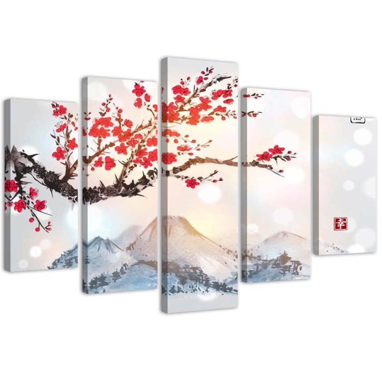 Five piece picture canvas print, Japan Cherry Blossom