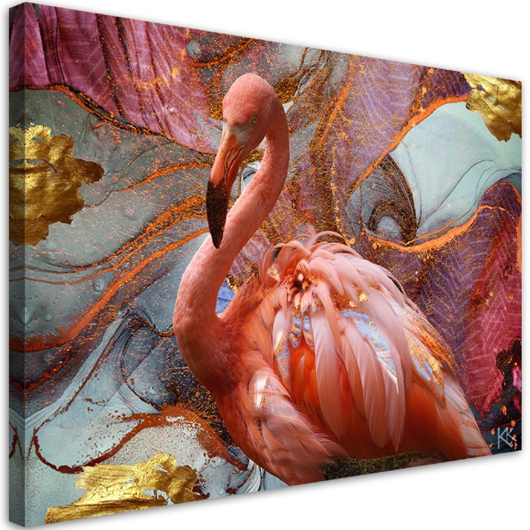 Canvas print, Pink flamingo on abstract background