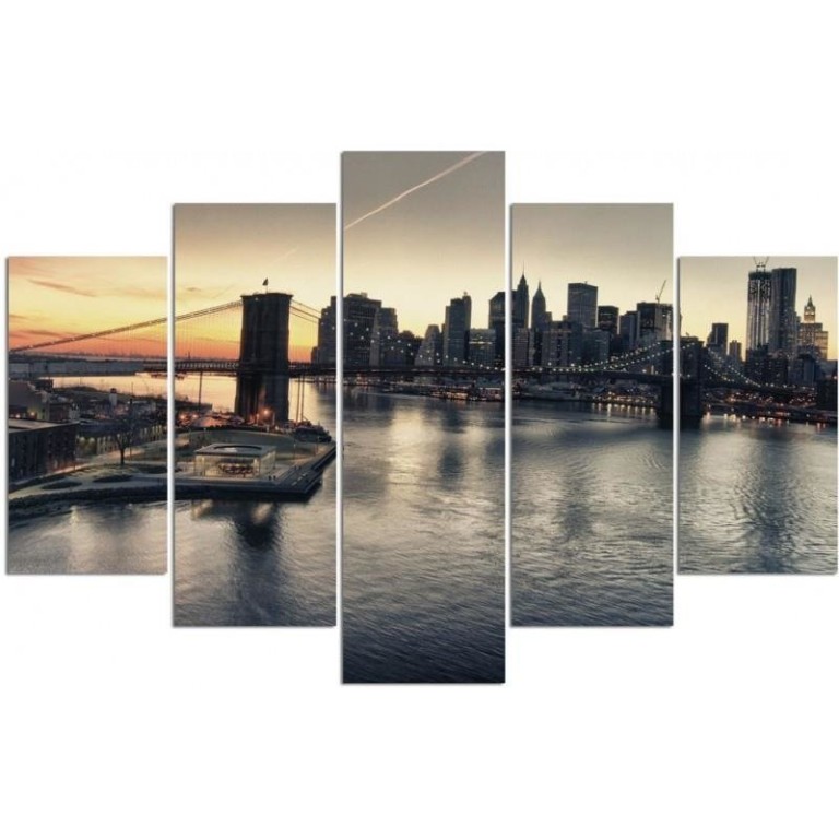 Five piece picture canvas print, New York City Brooklyn Bridge