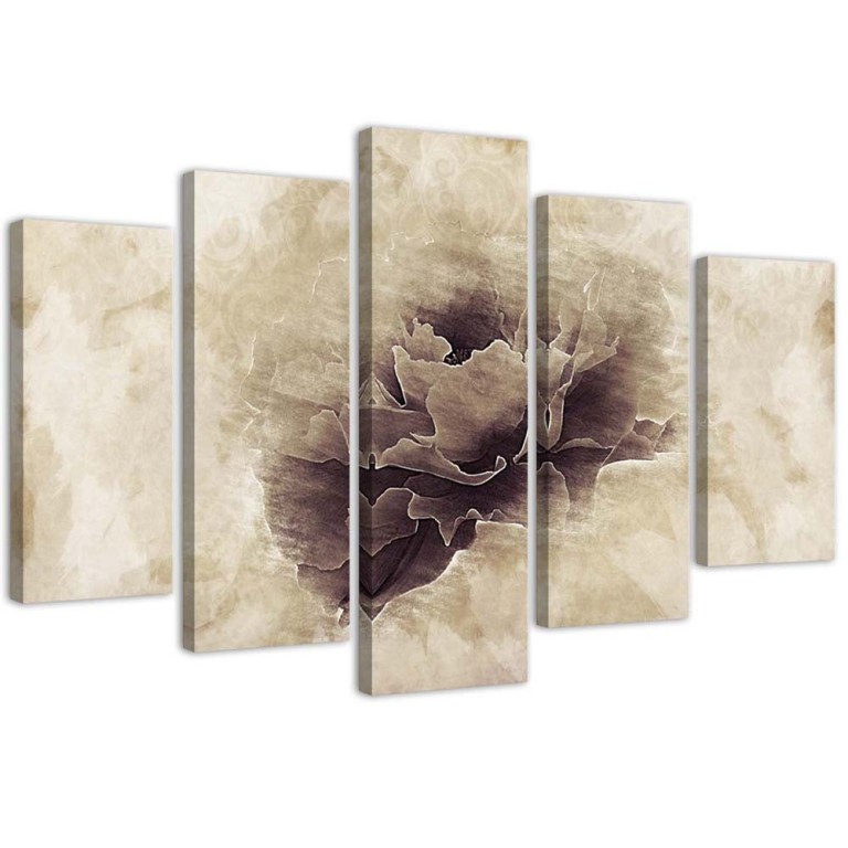 Five piece picture canvas print, Rose Flower Beige Nature