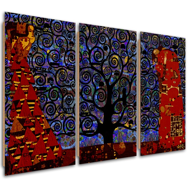 Three piece picture deco panel, Blue Tree of Life abstract