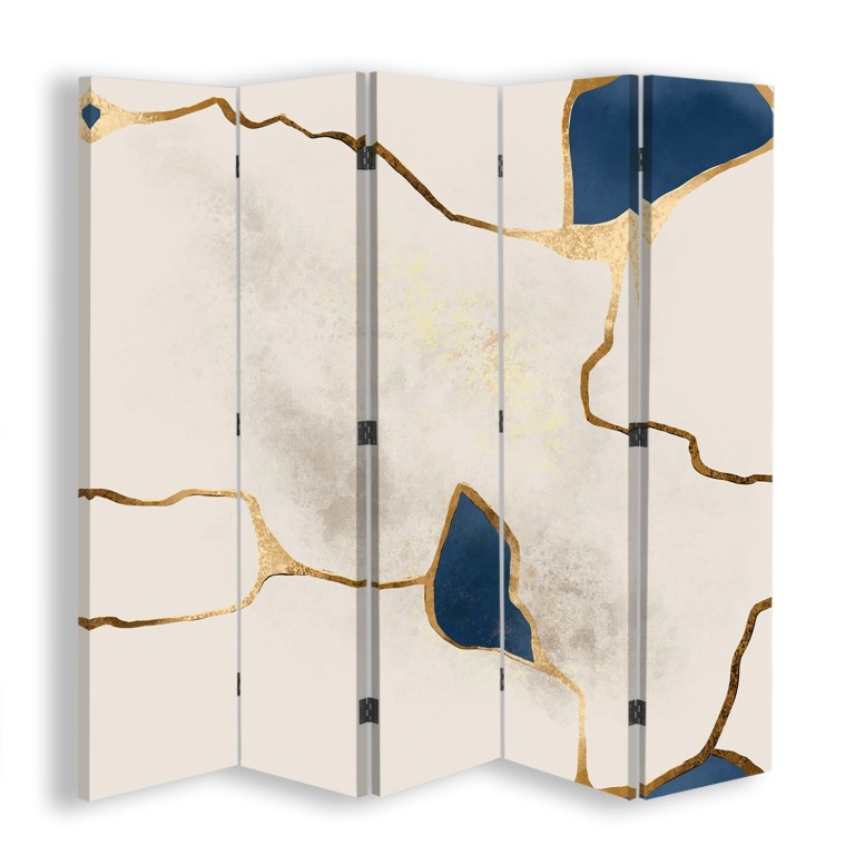 Room divider Double-sided, Blue-golden lines