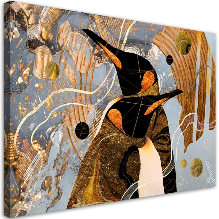 Canvas print, Gold Penguins Animals Abstract