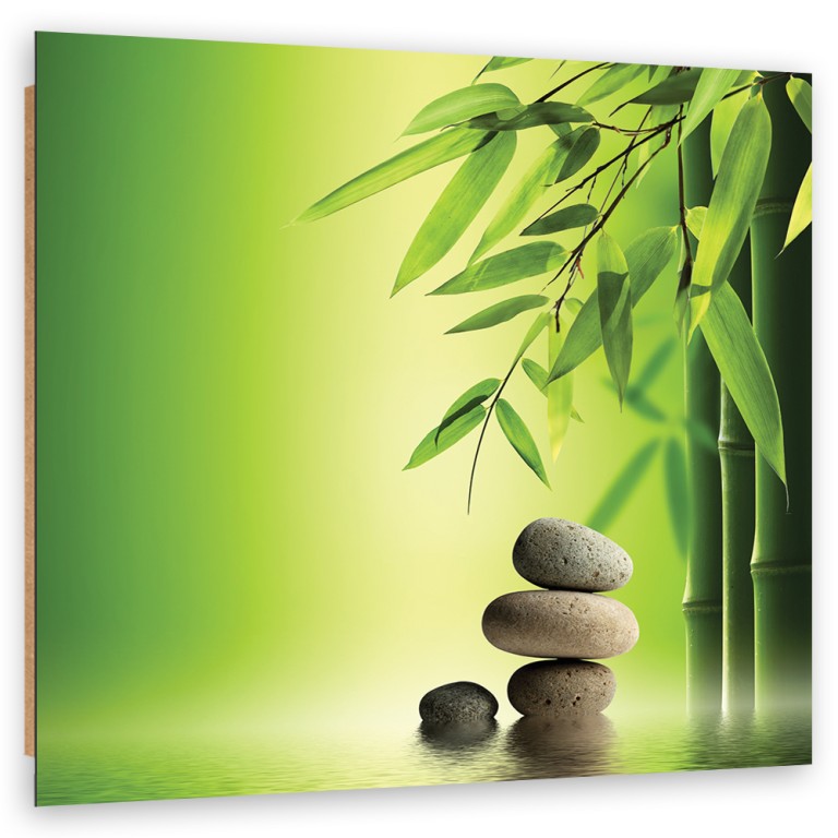 Deco panel print, Zen stones and bamboo on green background