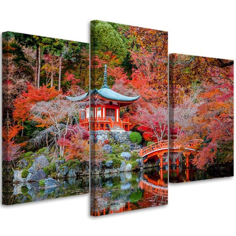 Three piece picture canvas print, Japan Red Landscape