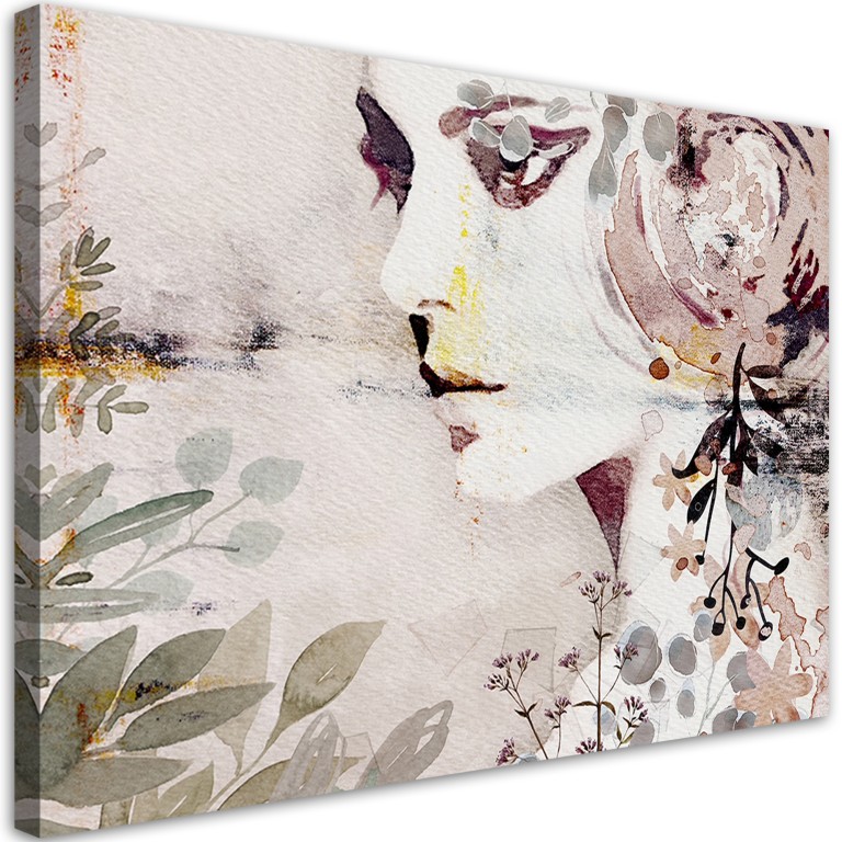 Canvas print, Abstract flowers arount woman face