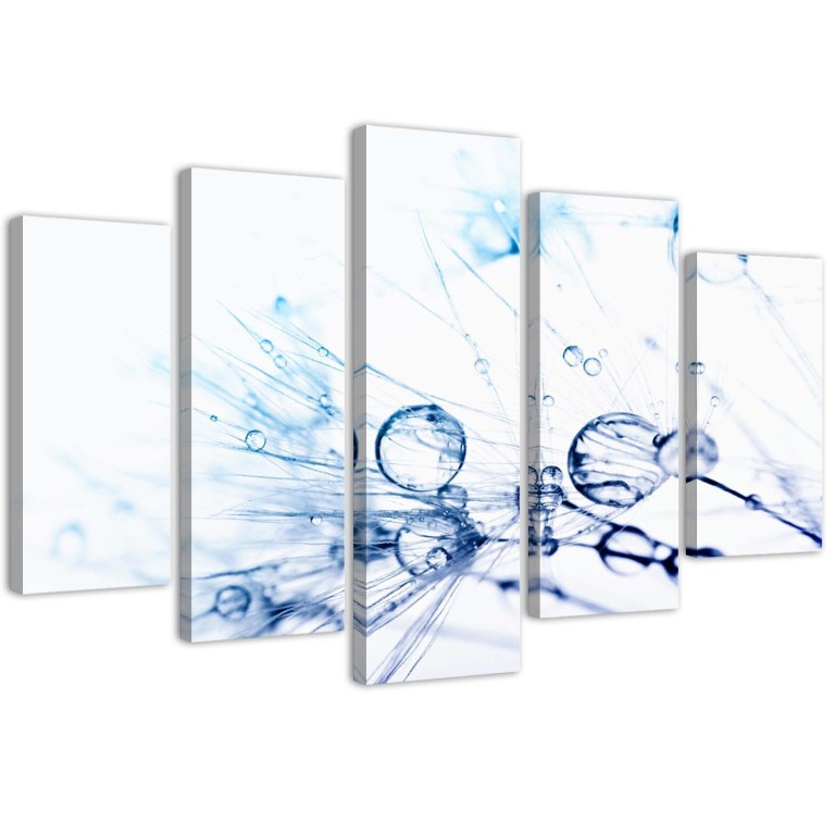 Five piece picture canvas print, Blower Drops Turquoise