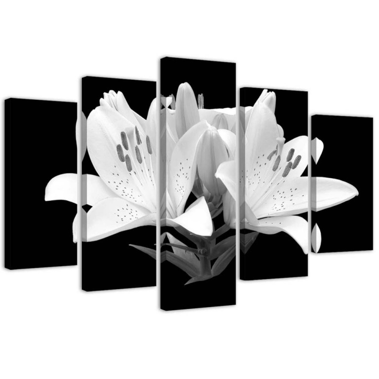 Five piece picture canvas print, White Lilies Flowers Nature