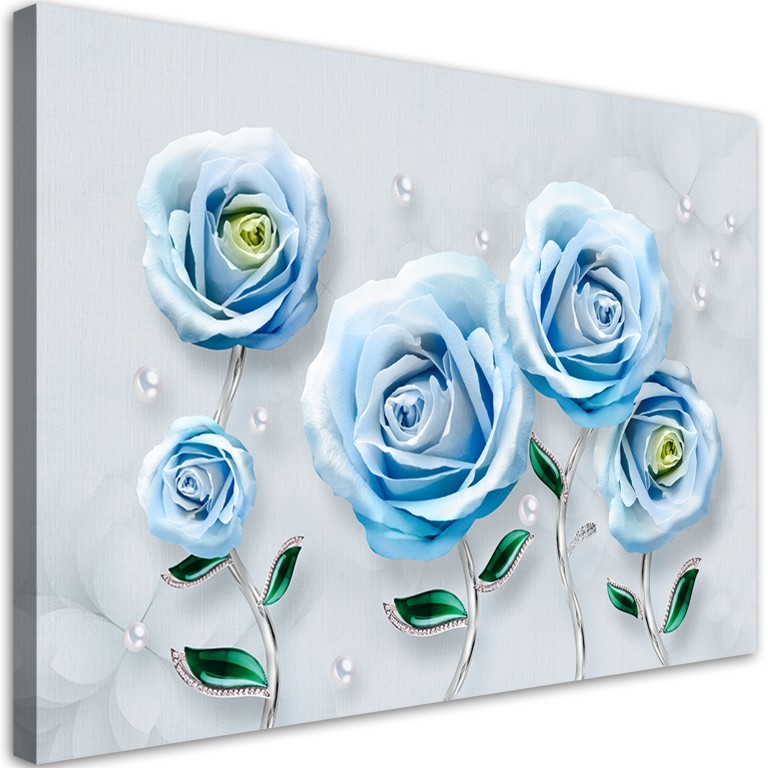 Canvas print, Blue roses 3D