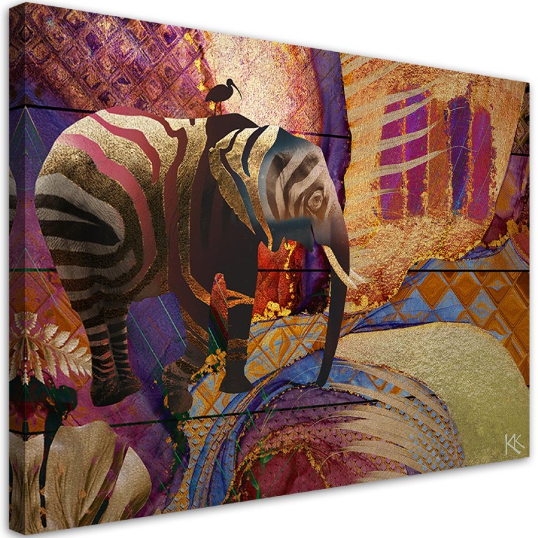 Canvas print, Golden elephant on abstract background