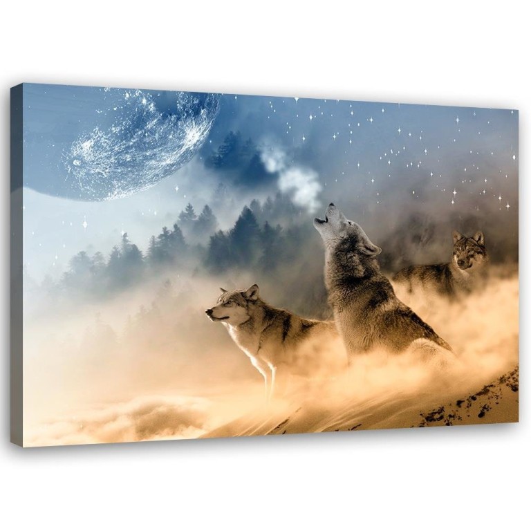 Canvas print, Wolf in the Fog Forest Nature