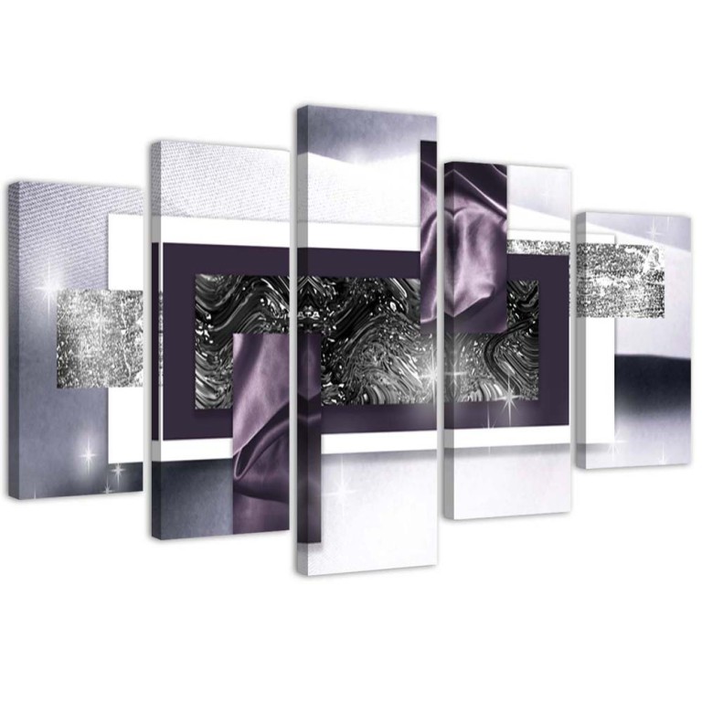 Five piece picture canvas print, 5-PART Raging Waves Purple