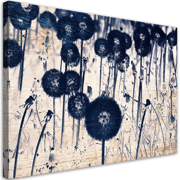 Canvas print, Dandelions on the old boards