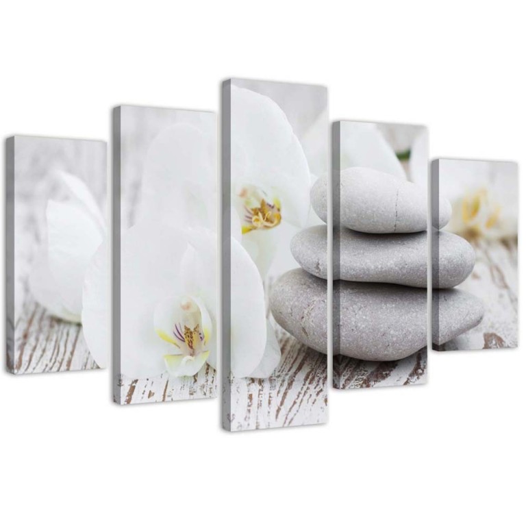 Five piece picture canvas print, Orchid Zen Spa Stones