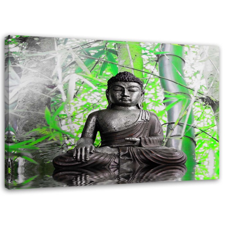 Canvas print, Buddha with green leaves