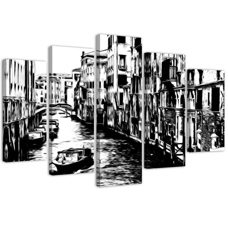 Five piece picture canvas print, Venice Italy Black & White