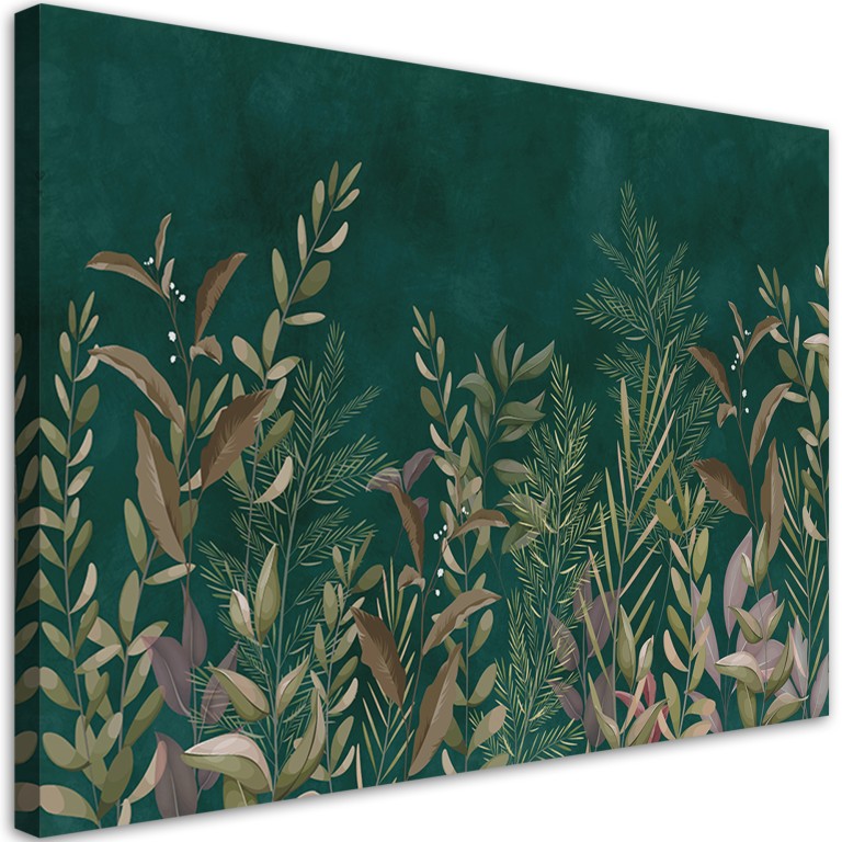 Canvas print, Leaves on green background