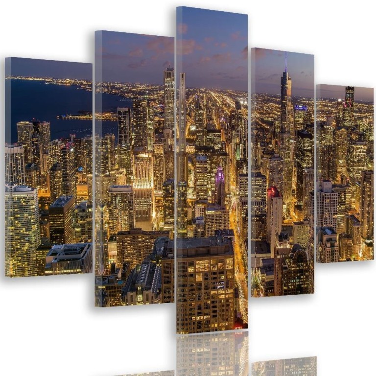 Five-piece canvas picture, City of Chicago at night