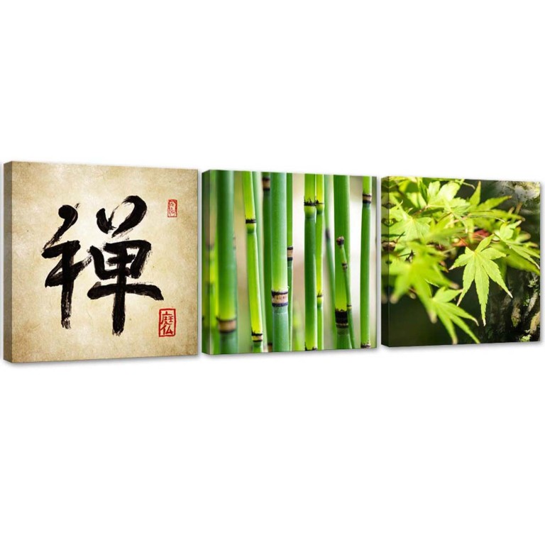 Set of three pictures canvas print, Asia relaxation zen bamboo