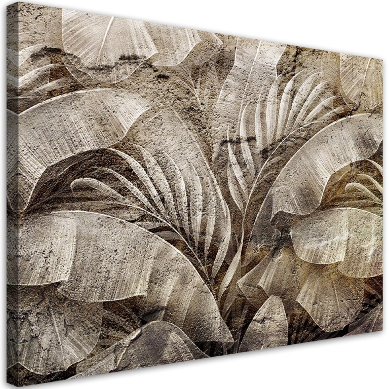 Canvas print, Palm leaf jungle on imitation concrete