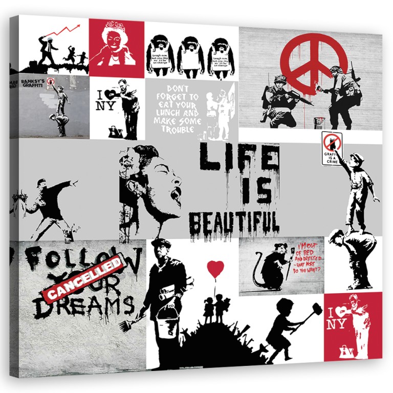 Canvas print, Banksy graffiti composition