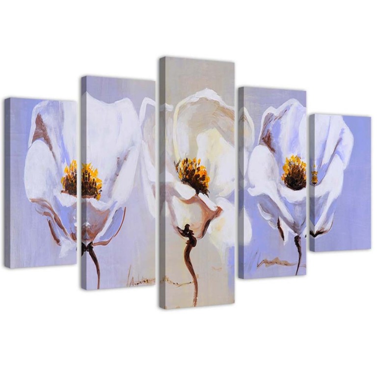 Five piece picture canvas print, Flowers White Nature