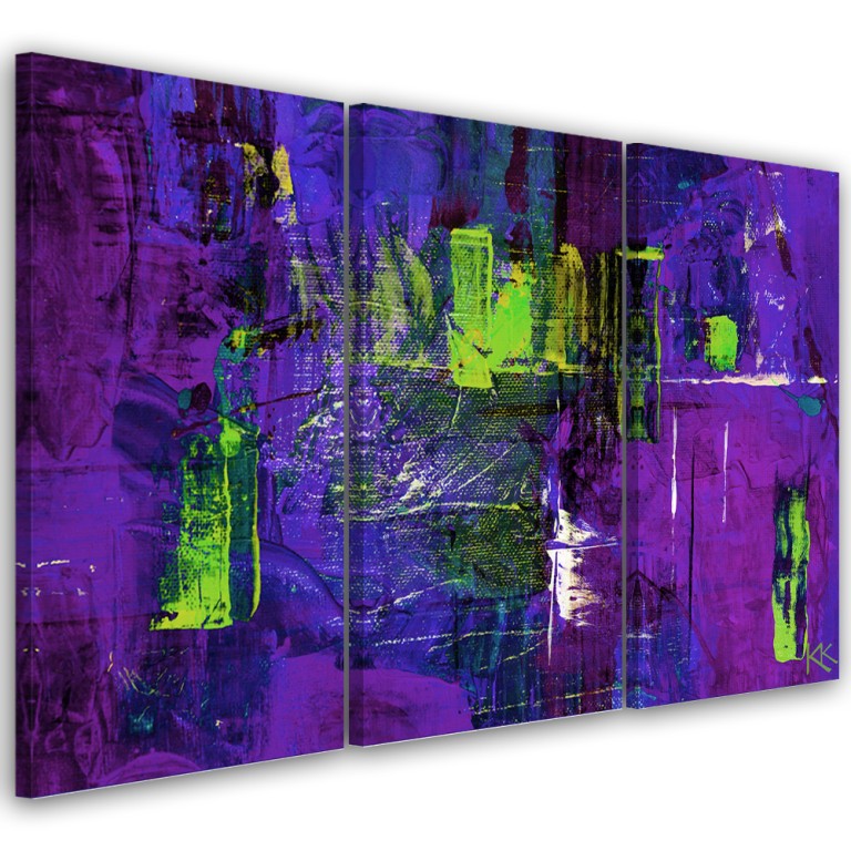 Three piece picture canvas print, Violet abstract hand painted