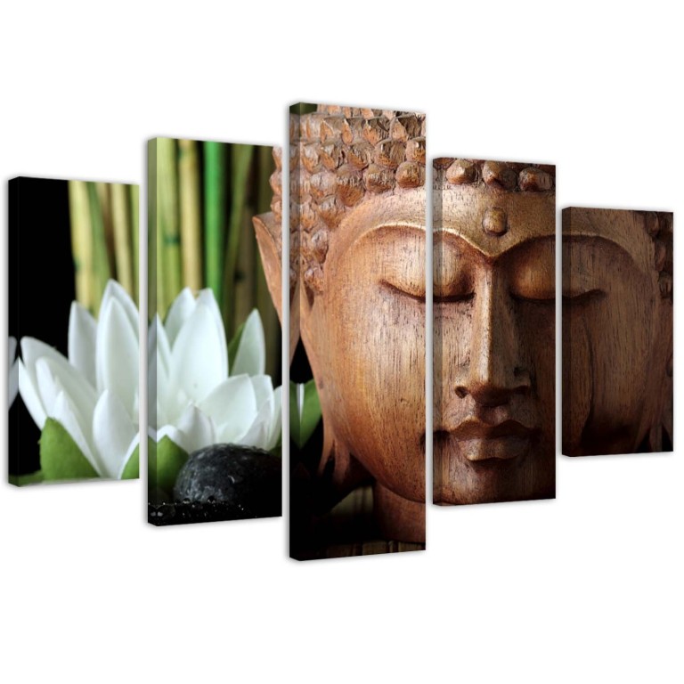 Five piece picture canvas print, Buddha Bamboo Flowers