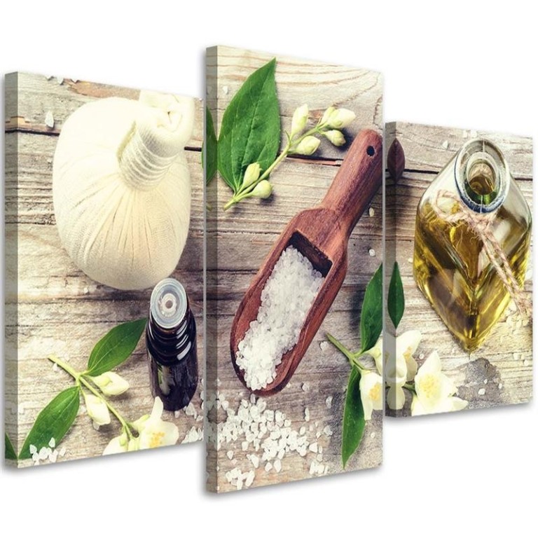 Three piece picture canvas print, Kitchen Herbs Spices